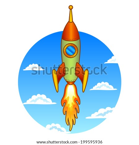 Vintage, old rocket on a sky background