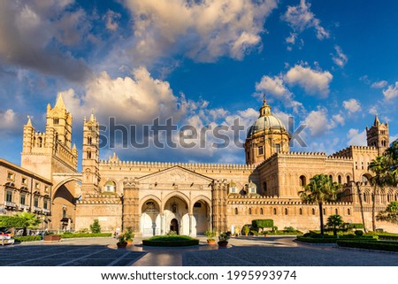Palermo Cathedral in Palermo, Italy in a beautiful summer day. Palermo Cathedral is the cathedral church of the Roman Catholic Archdiocese of Palermo, Sicily, Italy. Royalty-Free Stock Photo #1995993974