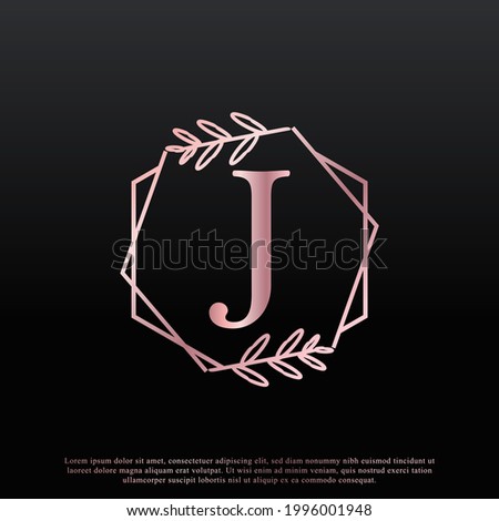 Elegant J Letter Hexagon Floral Logo with Creative Elegant Leaf Monogram Branch Line and Pink Black Color. Usable for Business, Fashion, Cosmetics, Spa, Science, Medical and Nature Logos.