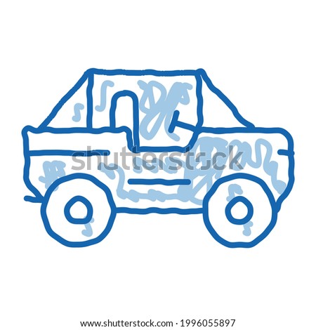  Hand drawn blue doodle line art Car sign. isolated symbol illustration