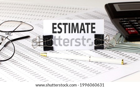 Word writing text ESTIMATE on white sticker on chart background. Business