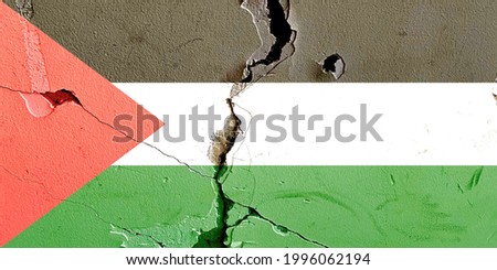 Palestine flag on broken wall background, abstract Middle East Palestine politics economy society issues concept
