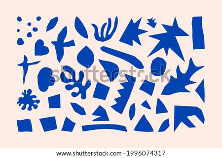 Inspired Matisse Geometric and Organic Shapes in a trendy minimal style. Vector Art Collage Elements made of cut paper for creating Logos, patterns, posters, covers and postcards
