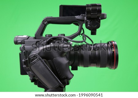detail of professional video camera with wide lens