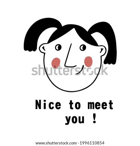 Vector portrait of a female character. Cartoon funny minimalistic woman. Contour face doodles with emotion and mood.  Avatar for social networks, greeting card. Wall art poster.