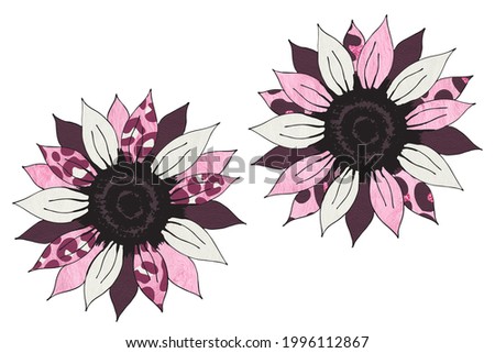 Sunflower sublimation with pink leopard prints. Safari clip art pack on white background 