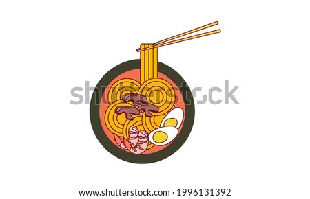 Japanese ramen on a bowl, noodle soup in chinese bowl asian food illustration