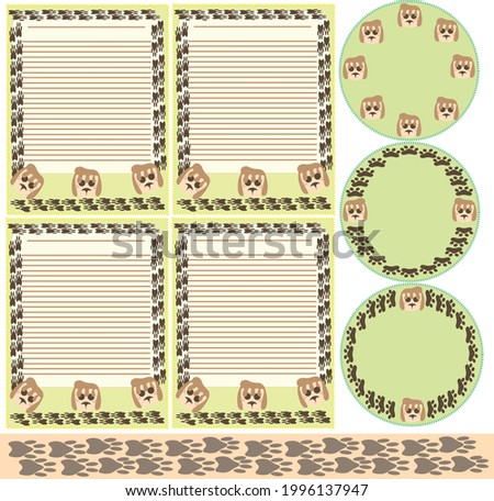 set of decorated note sheets with a marshmallow puppy theme.