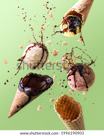 Flying ice cream with chocolate spray