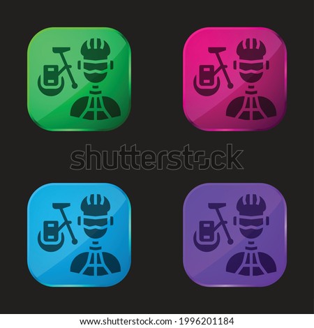 Biker four color glass button icon
