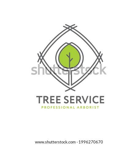 Professional Arborist Tree Care Service Organic Eco Sign Concept. Landscaping Design Raw Vector Illustration 
