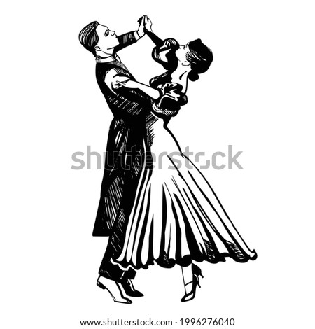 Couple dancing passionate dance. Suitable for waltz and others. Vector illustration, freehand drawing.
 Royalty-Free Stock Photo #1996276040