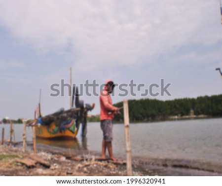 Photo blur effect atmosphere by the river and clear sky suitable for advertising background 