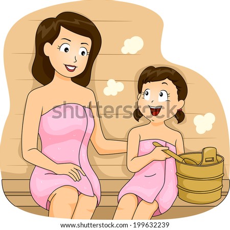 Illustration of a Mother and a Daugher Bonding in a Sauna