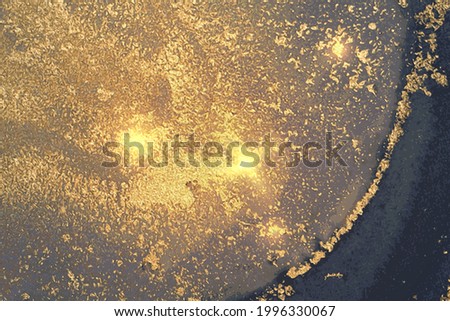 Vinatge abstract gold, and blue marble texture with sparkles. Vector background in alcohol ink technique with glitter. Template for banner, poster design. Fluid art painting