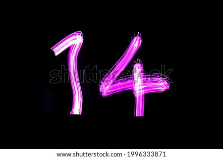 Neon 14, long exposure photography, light painting, February 14 valentine's day idea concept photo.