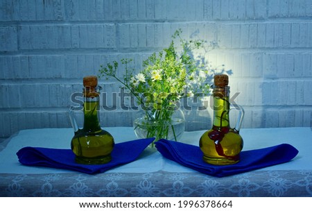 still life, bottles of olive oil