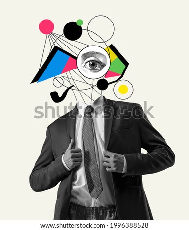Unstoppable new ideas in head. Modern design, contemporary art collage. Inspiration, idea concept, trendy urban magazine style. Negative space to insert your text or ad. Royalty-Free Stock Photo #1996388528