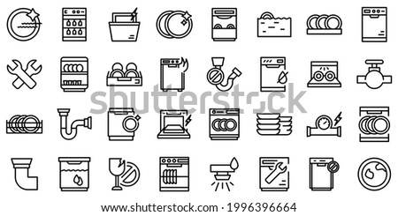 Repair dishwasher icons set. Outline set of repair dishwasher vector icons for web design isolated on white background Royalty-Free Stock Photo #1996396664