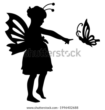 Little girl silhouette with buttefly wings. Vector illustration.