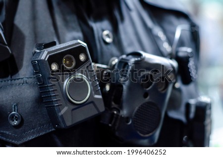 Close-up of police body camera Royalty-Free Stock Photo #1996406252