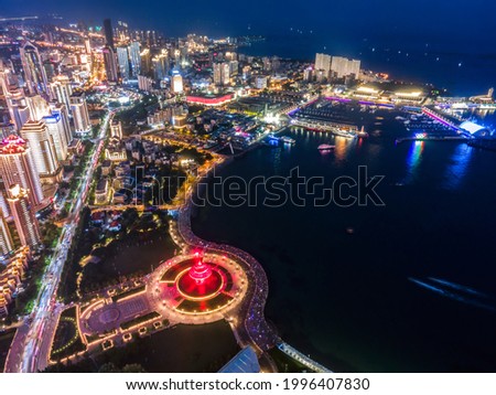 Aerial photography of Qingdao city coastline architectural lands