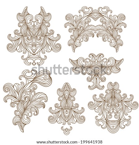 Vector vintage design elements. Paisley ornamental floral design. Vector set with abstract floral elements in ethnic style  