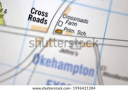 Cross Roads village - Devon, United Kingdom colour atlas map town name