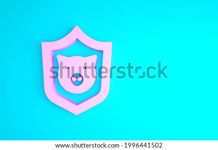 Pink Shield with pig icon isolated on blue background. Animal symbol. Minimalism concept. 3d illustration 3D render.