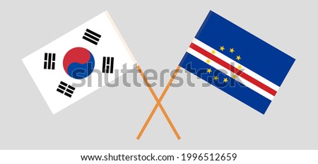 Crossed flags of South Korea and Cape Verde. Official colors. Correct proportion