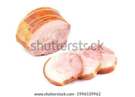 Smoked pork meat, isolated on white background. High resolution image.