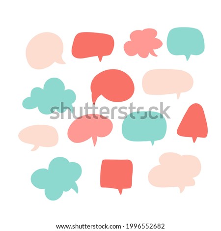 Speech bubbles set. Various talk balloon shapes in flat style . Hand-drawn infographic Vector bright color collection.