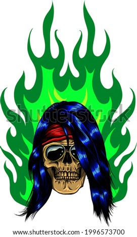 Skull on Fire with Flames Vector Illustration