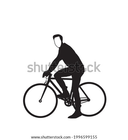 Silhouette of a man riding bicycle, isolated in white background. Vector illustration of a athletes with bike.
