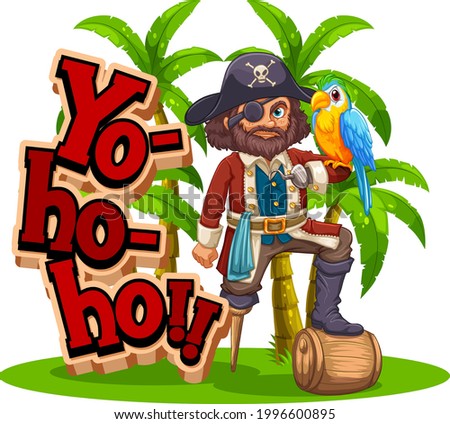 Yo Ho Ho font banner with a pirate man cartoon character illustration