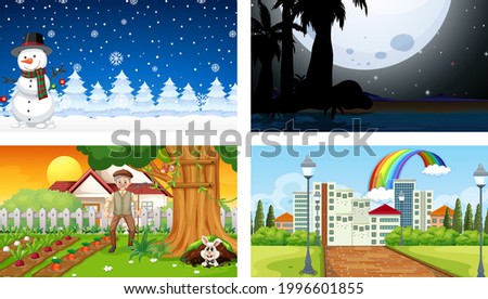 Four different nature horizontal scene  illustration