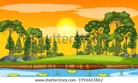 Blank nature park landscape at sunset scene illustration