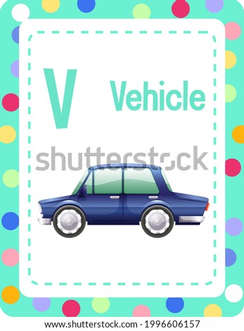 Alphabet flashcard with letter V for Vehicle illustration