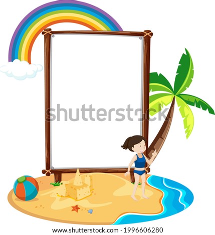 Empty banner template in beach scene isolated illustration