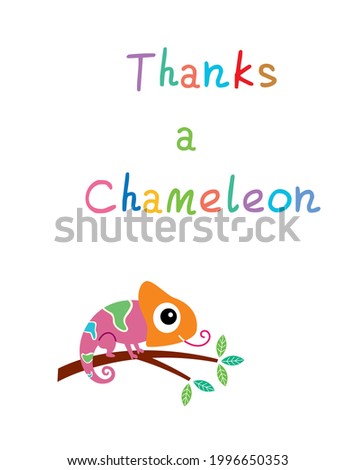 cute chameleon cartoon thank you card vector