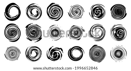 A set of round swirling elements. Grunge circles for design. Isolated objects. 