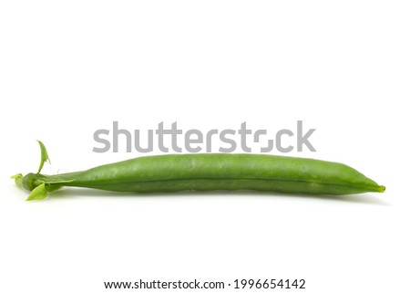 Green polka dot pod isolated on white background. Ripe peas in a pod