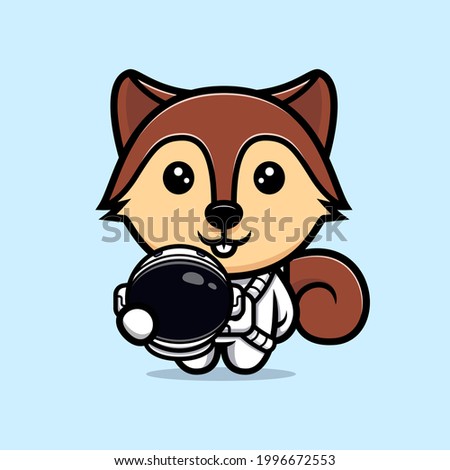 Cute squirrel wearing astronaut suit mascot character. Animal icon illustration