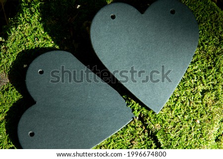 Two valentines lie on a green background. Valentine's day and props.