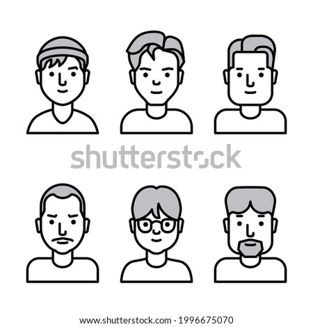 People avatars line icons set. Man and woman character illustration.