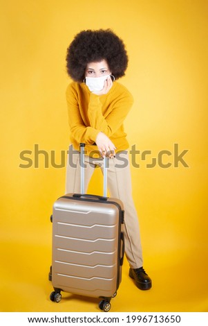 afro woman with suitcase, travel, 