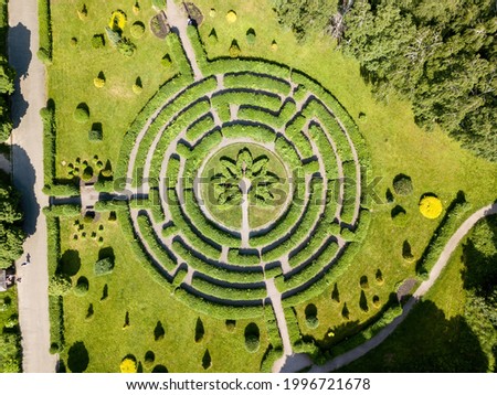 Plant maze. Aerial drone view.