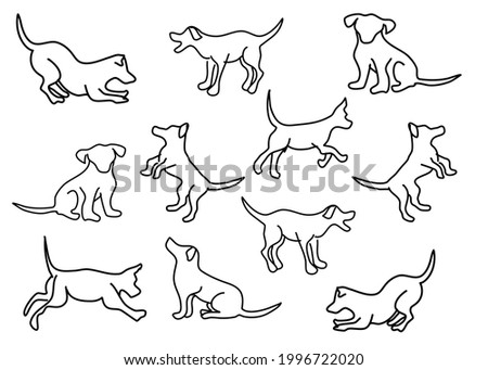 Line art, doodle,line background set of dogs isolate on white background. Concept card ,put color , cute texture, fabric. Copy space for your text. Vector illustration. Royalty-Free Stock Photo #1996722020