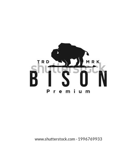 Modern American black Bison Logo design Vector Illustration template. vintage retro buffalo, cattle, angus and bull silhouette