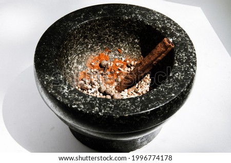 Spices in stupa on white background stock photo
